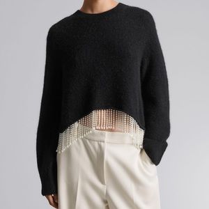 NWT & Other Stories Pearl Fringed Crop Sweater